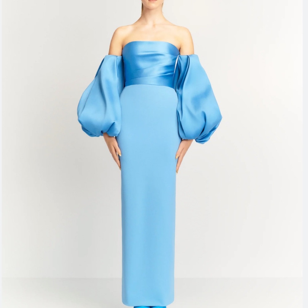 SOLACE LONDON Carmen off-the-shoulder satin-twill and crepe gown -NWT